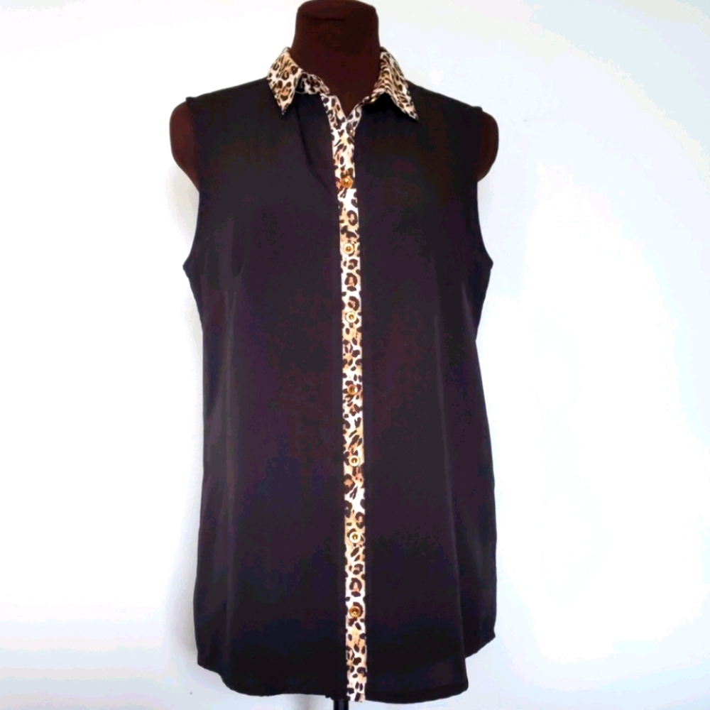 Influence Sleeveless Top w/ Leopard Print Details